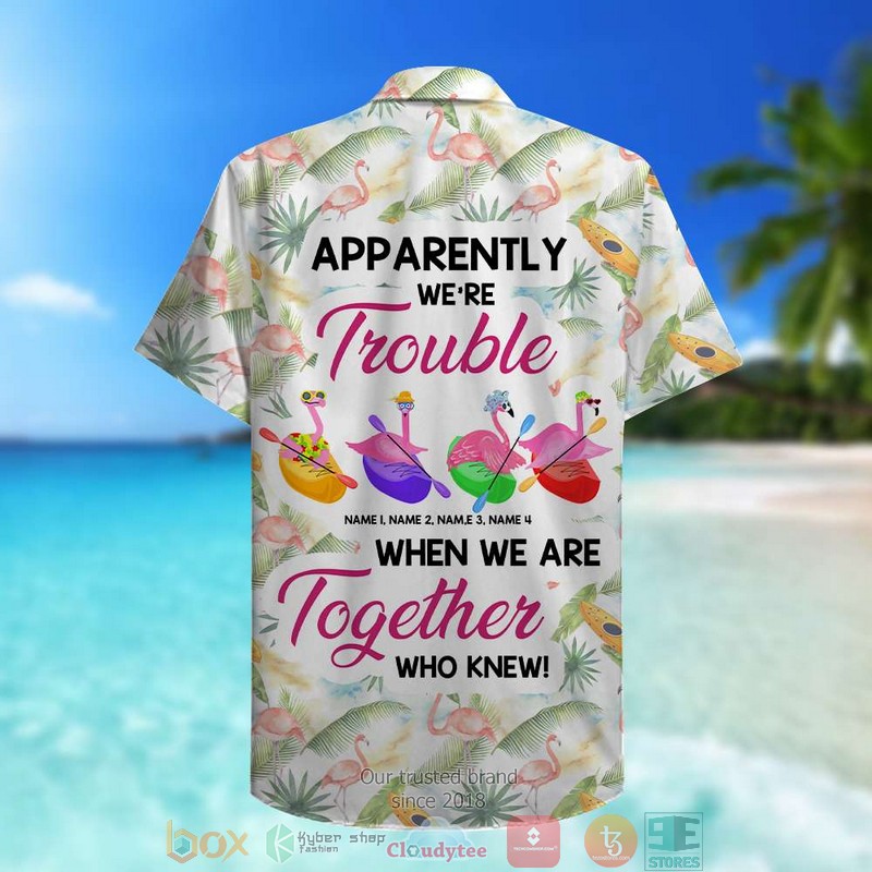 Personalized_Kayaking_Flamingos_Apparently_Were_Trouble_When_We_Are_Together_Flamingo__Floral_Pattern_Hawaiian_Shirt_1