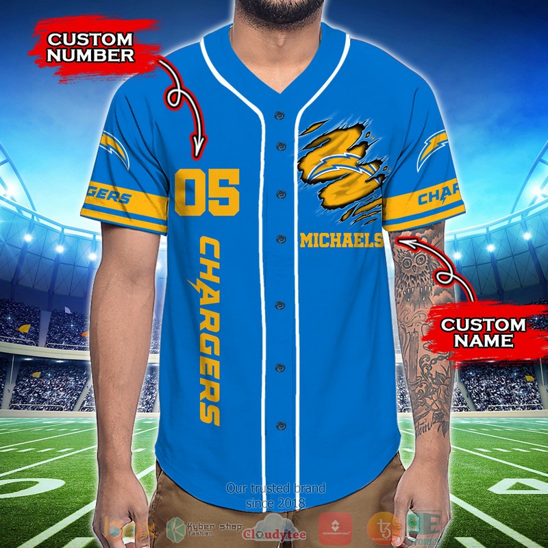 Personalized_Los_Angeles_Chargers_NFL_God_First_Family_Second_then_Baseball_Jersey_Shirt_1