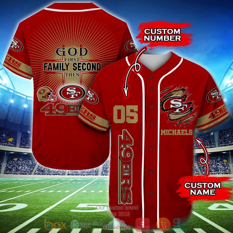 Personalized_San_Francisco_49ers_NFL_God_First_Family_Second_then_Baseball_Jersey_Shirt