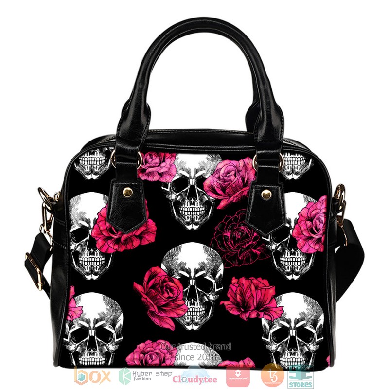 Pink_Floral_Skull_Leather_Handbag