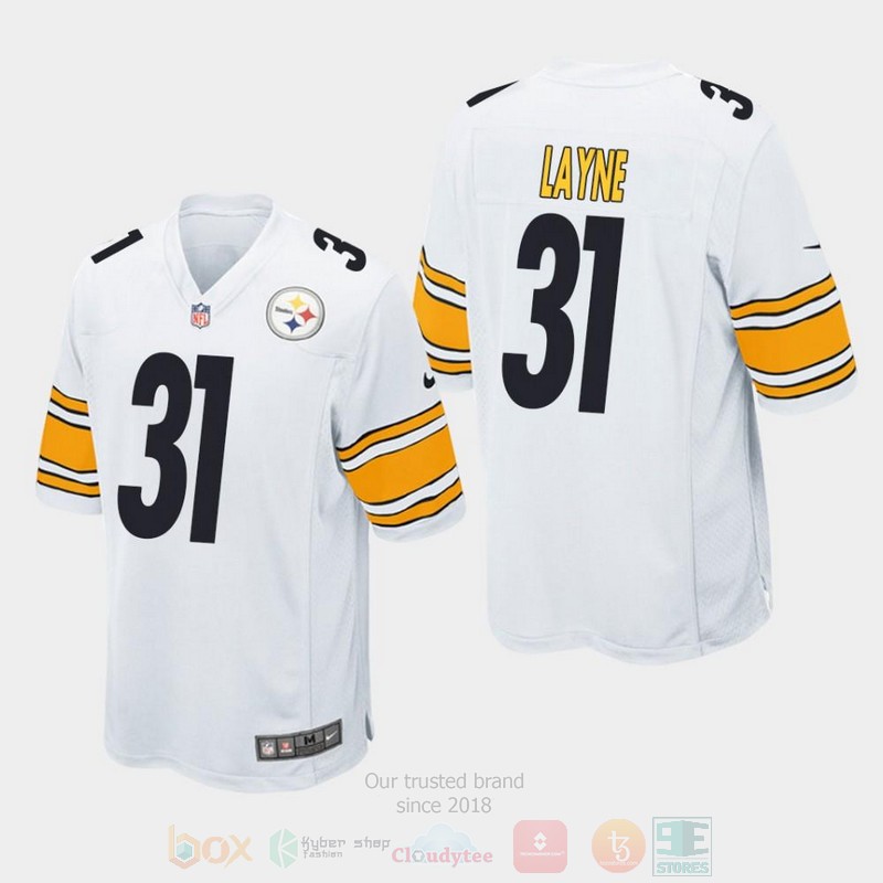 Pittsburgh_Steelers_31_Justin_Layne_2019_Draft_White_Football_Jersey