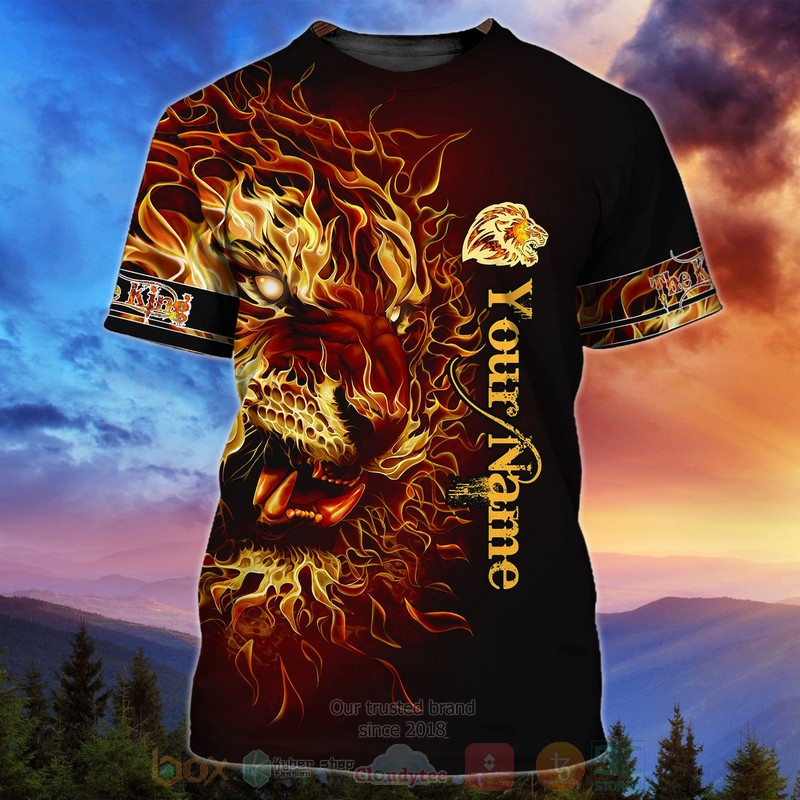 The_King_Lion_Fire_Custom_Name_Black_T-Shirt_1