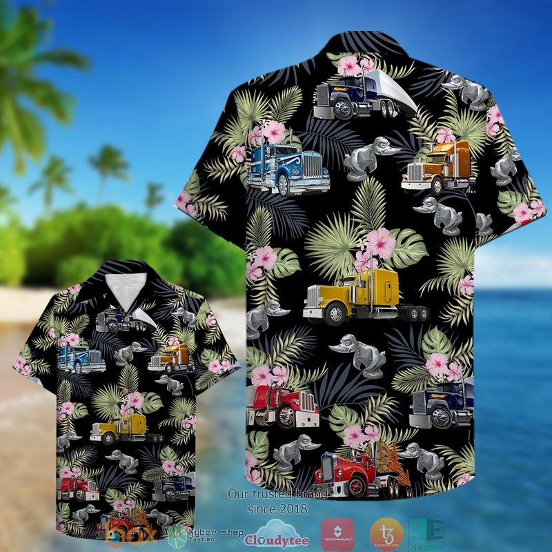 Trucker_Semitruck_Pattern_1_Black_Hawaiian_shirt