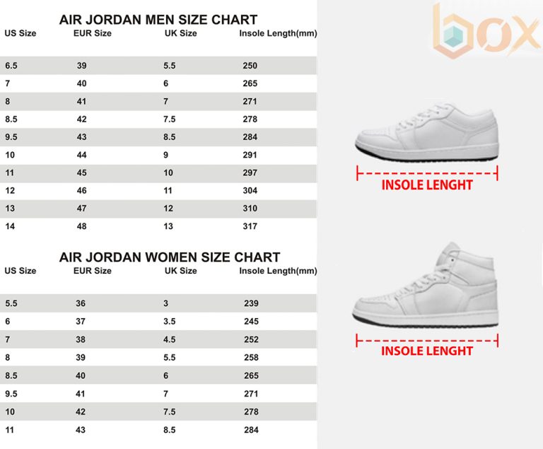 Air Jordan High Top - Low Top Size Chart: