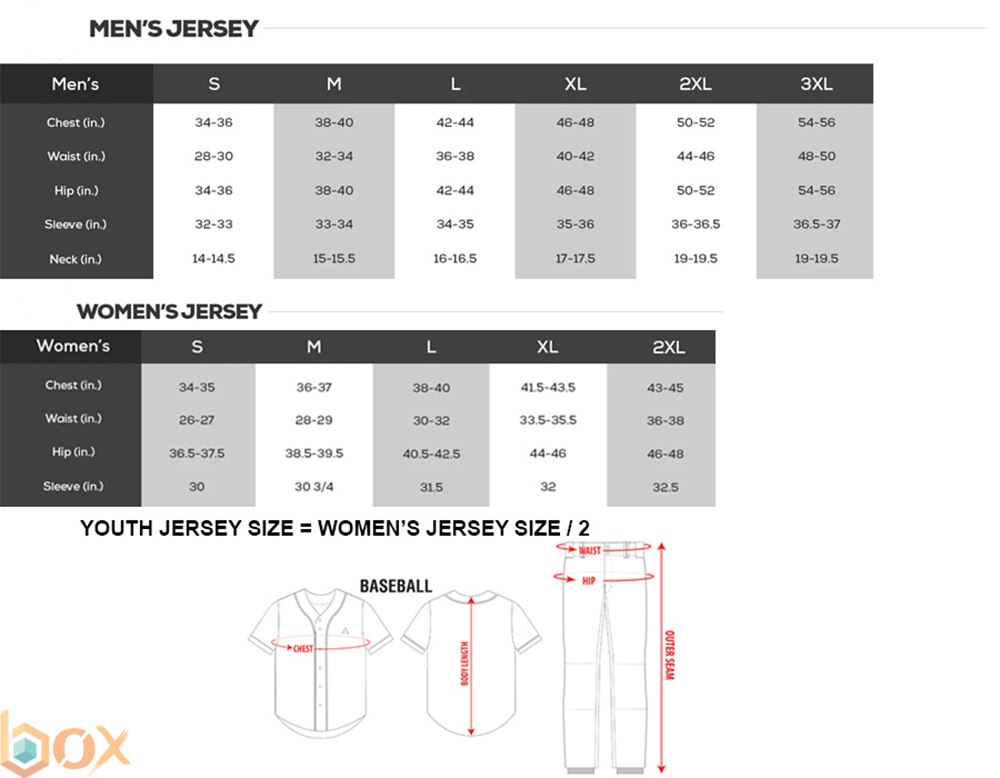 Baseball Jersey Size Chart: