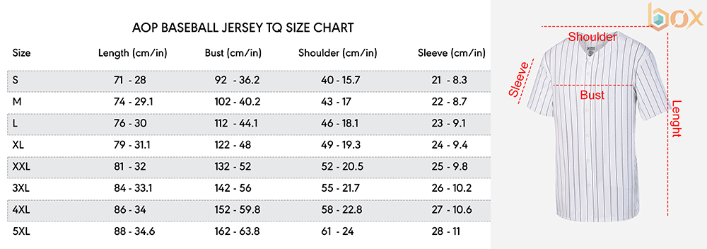 Baseball Jersey Size Chart: