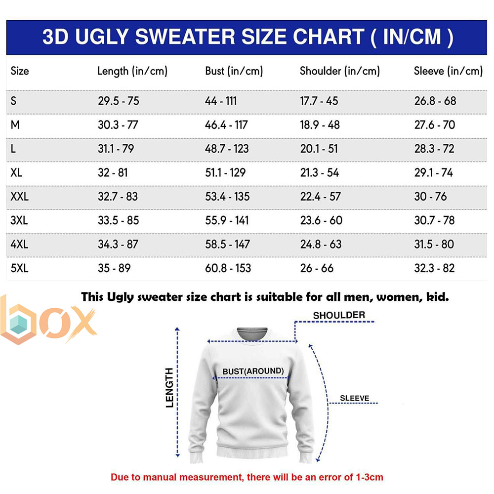 Ugly Christmas Sweater Size Chart: