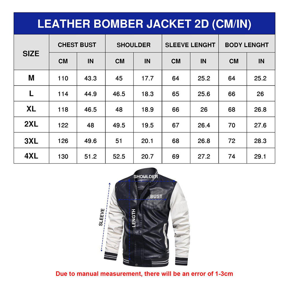 Bomber Leather Jacket Size Chart: