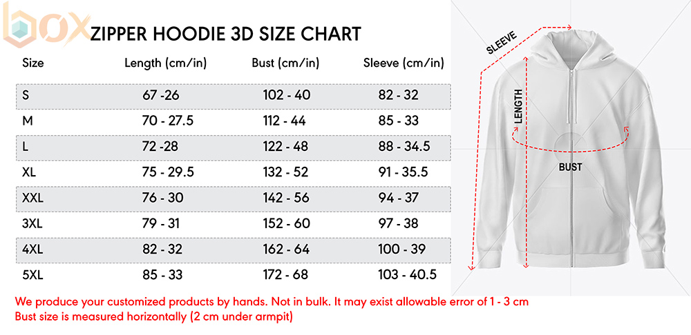 Zip Hoodie Size Chart: