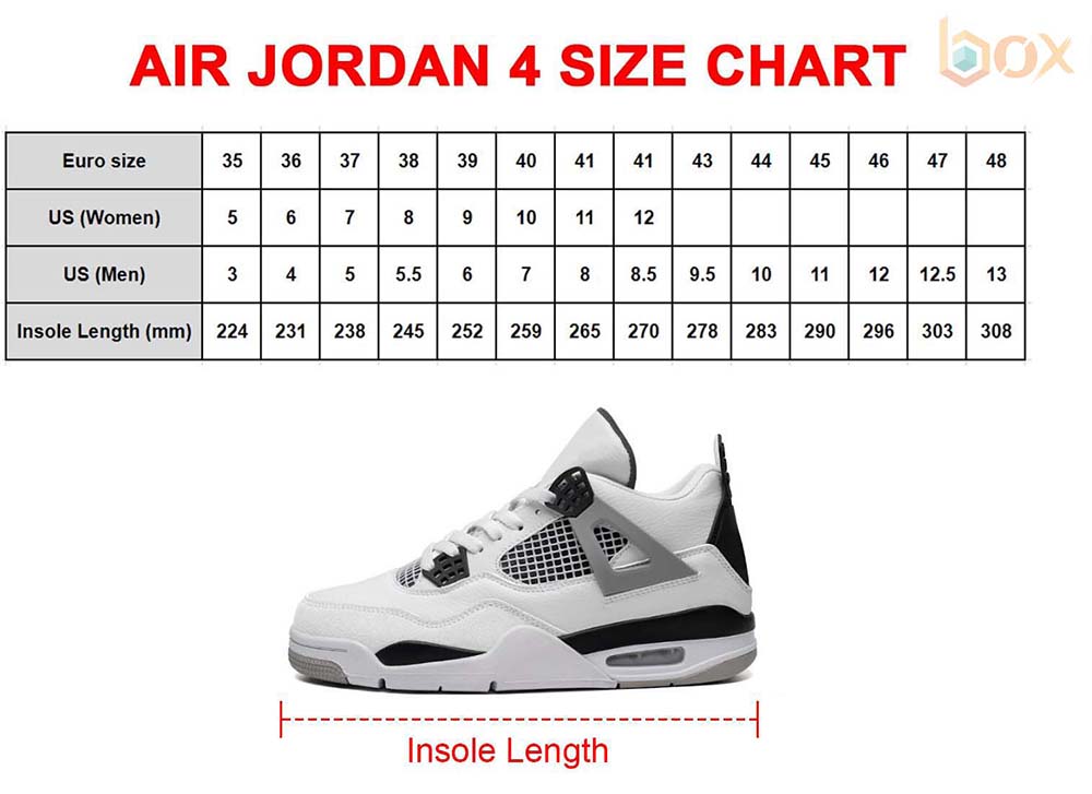 Jordan 4 size clearance chart