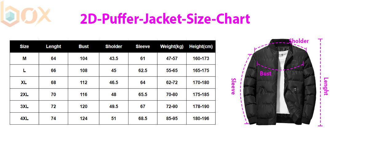 Puffer Jacket Size Chart: