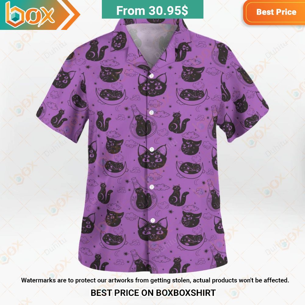 Black Cats Pattern Hawaiian Shirt Nice place and nice picture
