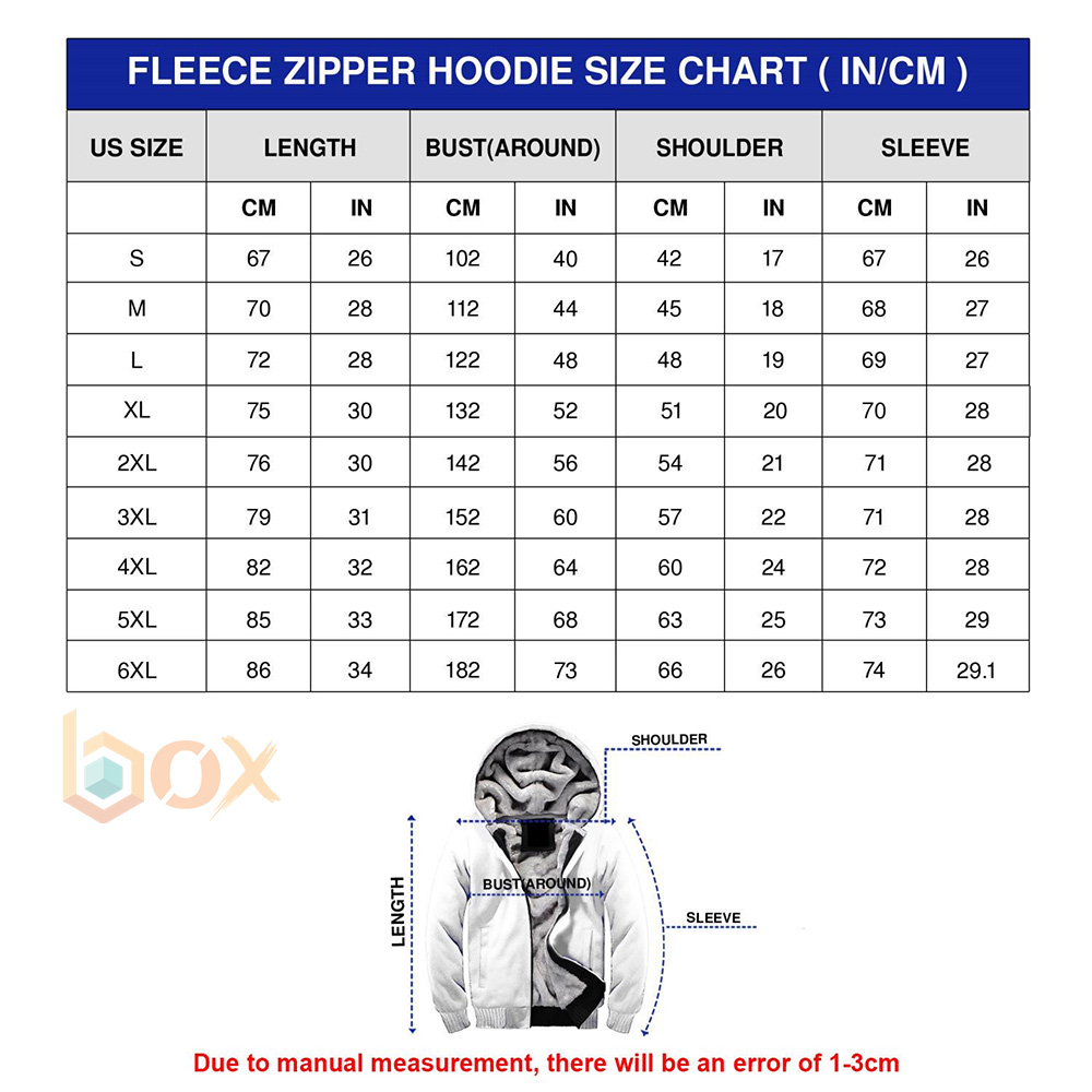Fleece Hoodie Size Chart: