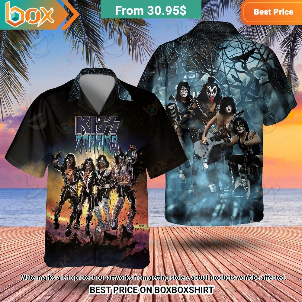 Kiss Zombies Album Cover Hawaiian Shirt Gang of rockstars