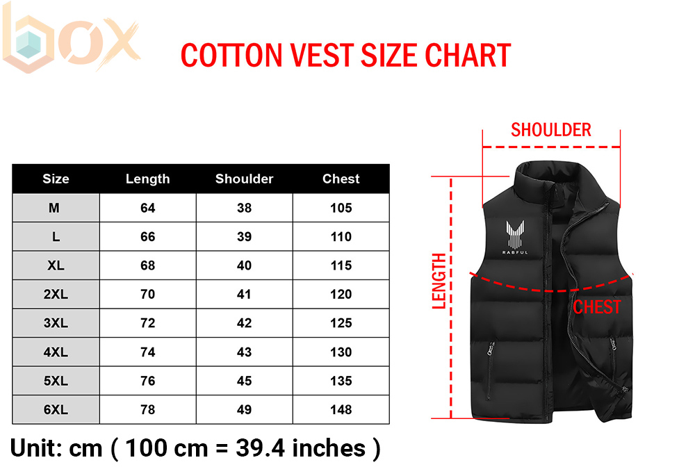 Sleeveless Puffer Down Jacket Size Chart: