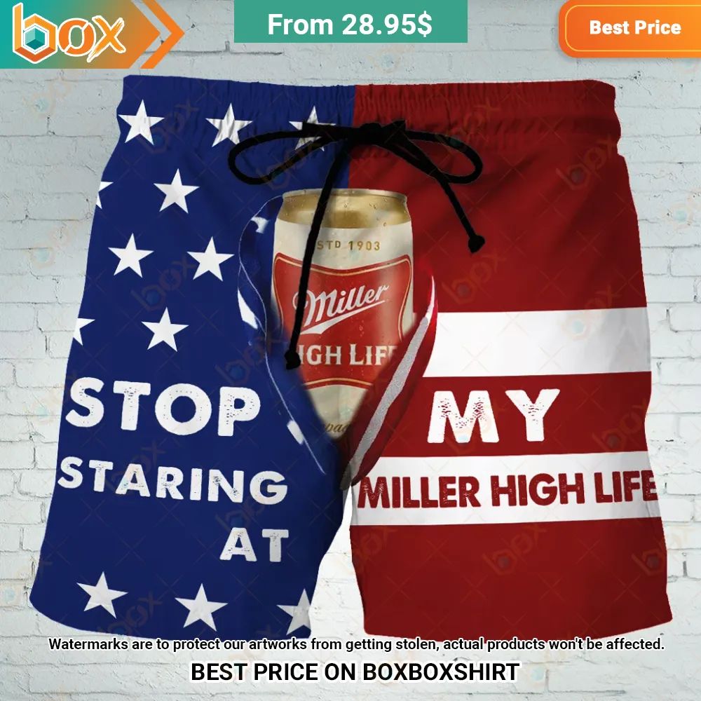 Stop Staring At My Miller High Life US Flag Short Stand easy bro