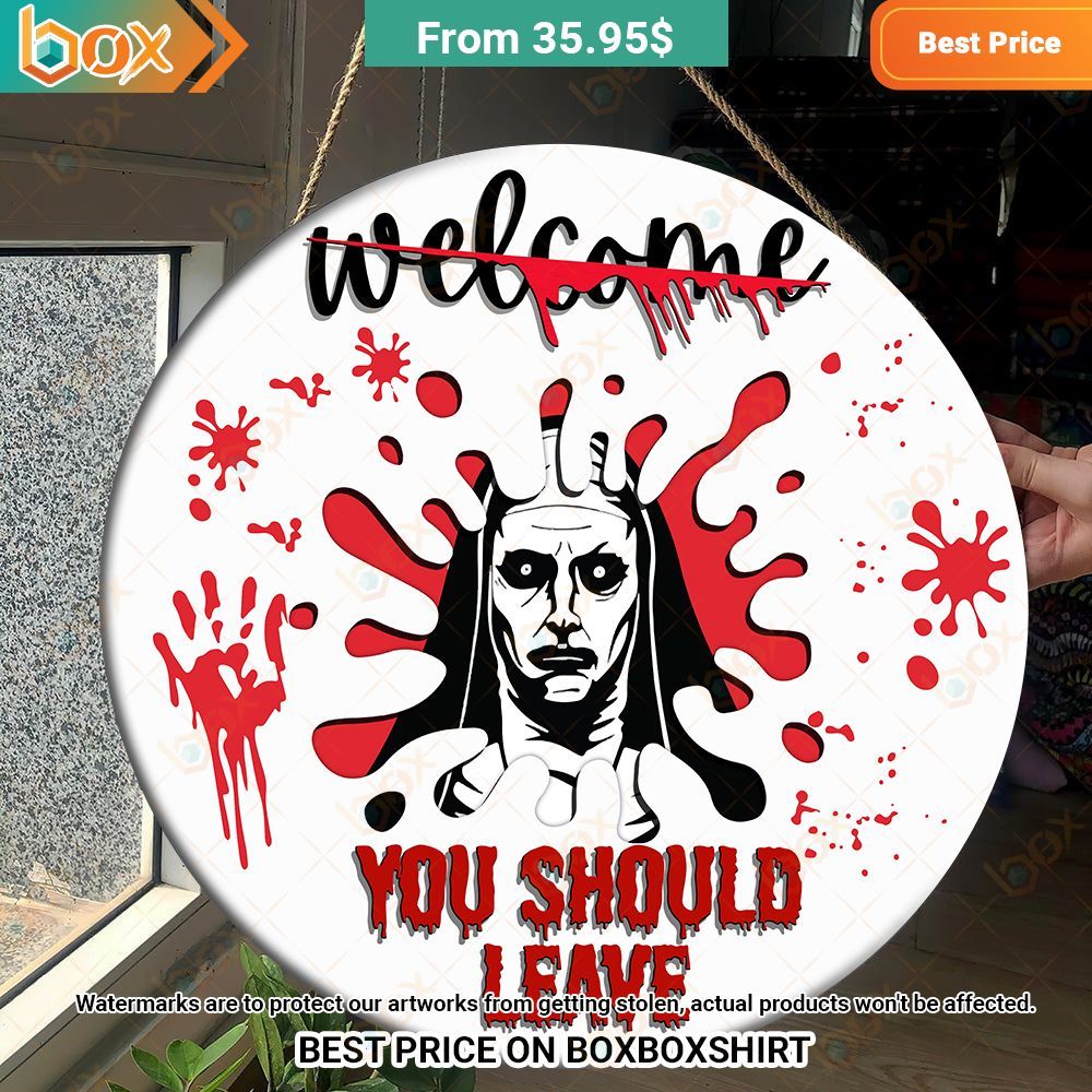 valak welcome you should leave round wood sign 1 106.jpg
