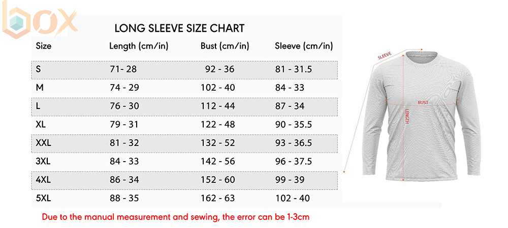 Long Sleeve Size Chart: