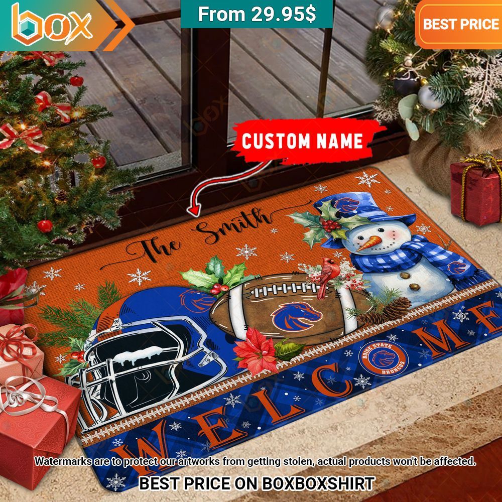 Boise State Broncos Welcome Christmas Doormat Radiant and glowing Pic dear