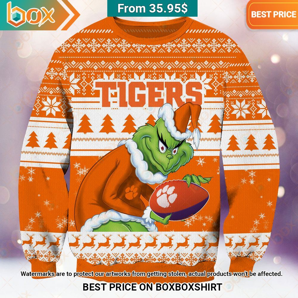 Clemson Tigers Grinch Christmas Sweater Lovely smile