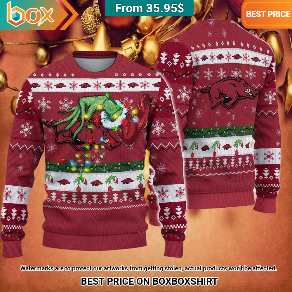 Grinch Arkansas Razorbacks Christmas Sweater Cuteness overloaded