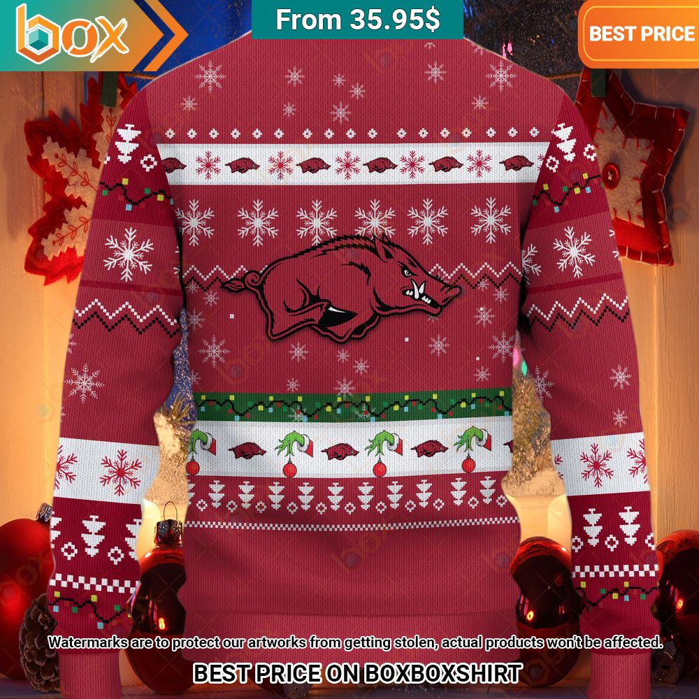 Grinch Arkansas Razorbacks Christmas Sweater Stand easy bro