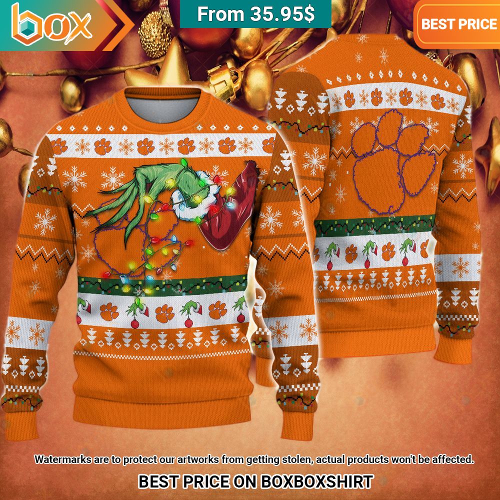 Grinch Clemson Tigers Christmas Sweater I am in love with your dress