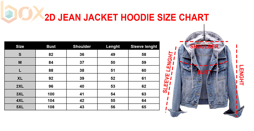 Hooded Denim Jacket Size Chart: