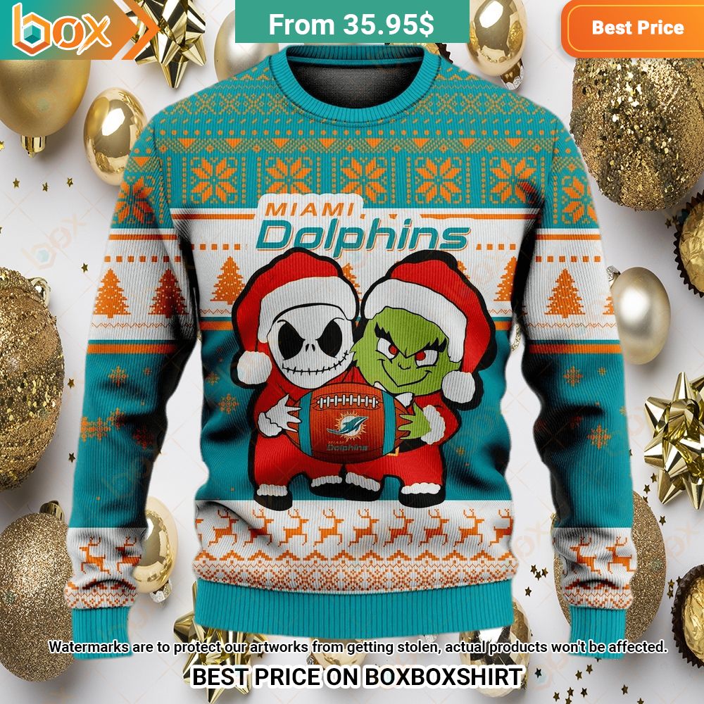 Miami Dolphins Jack Skellington Grinch Sweater Radiant and glowing Pic dear