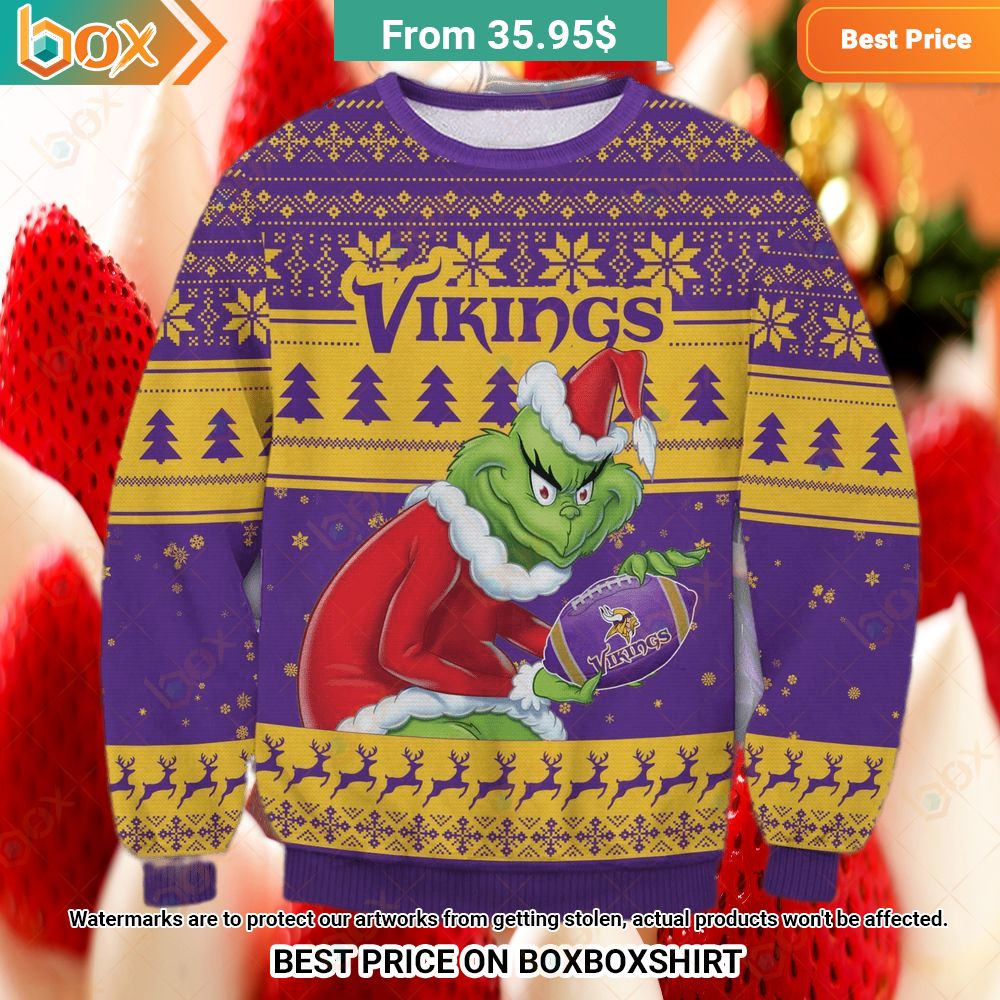 Minnesota Vikings Grinch Sweater You look cheerful dear