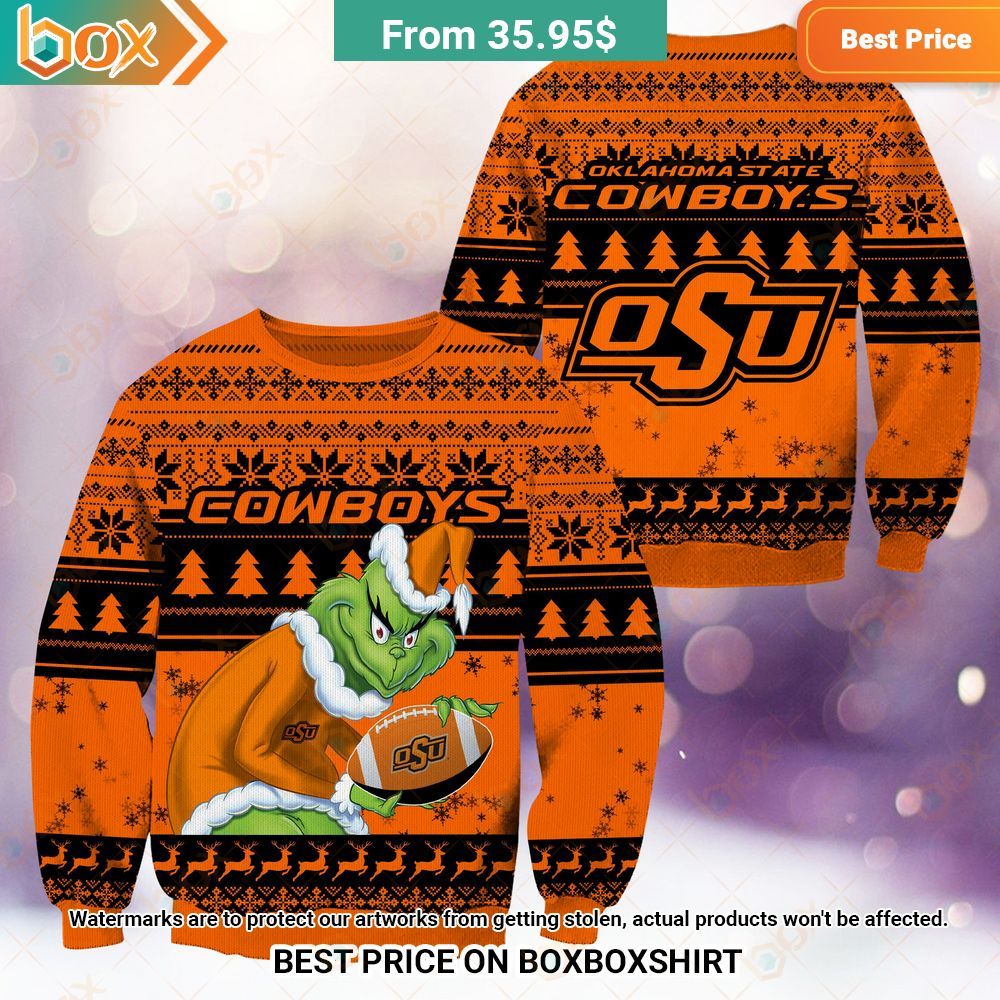 Oklahoma State Cowboys NCAA Grinch Sweater Studious look