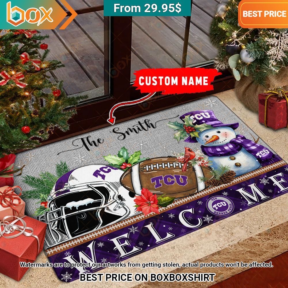 TCU Horned Frogs Welcome Christmas Doormat Cutting dash