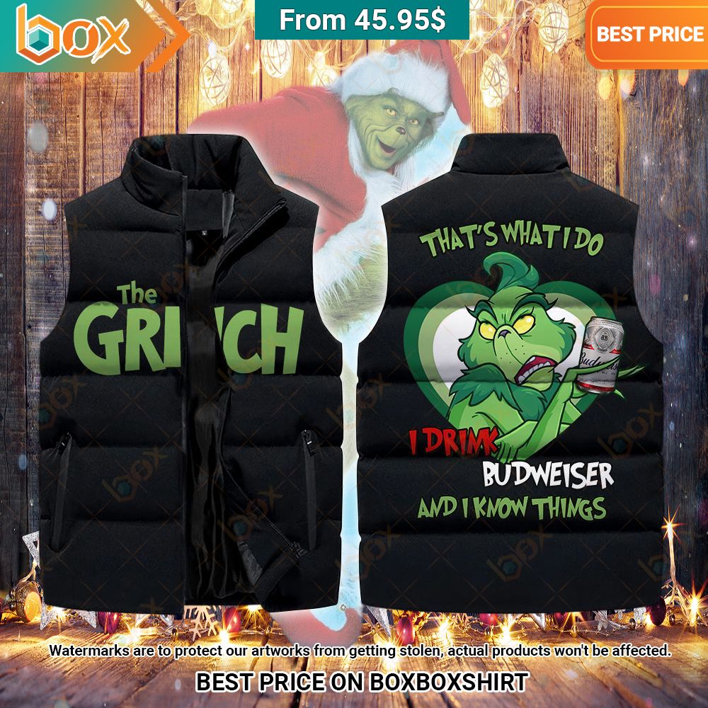 the grinch thats want i do i drink budweiser and i know things sleeveless puffer down jacket 2 698.jpg