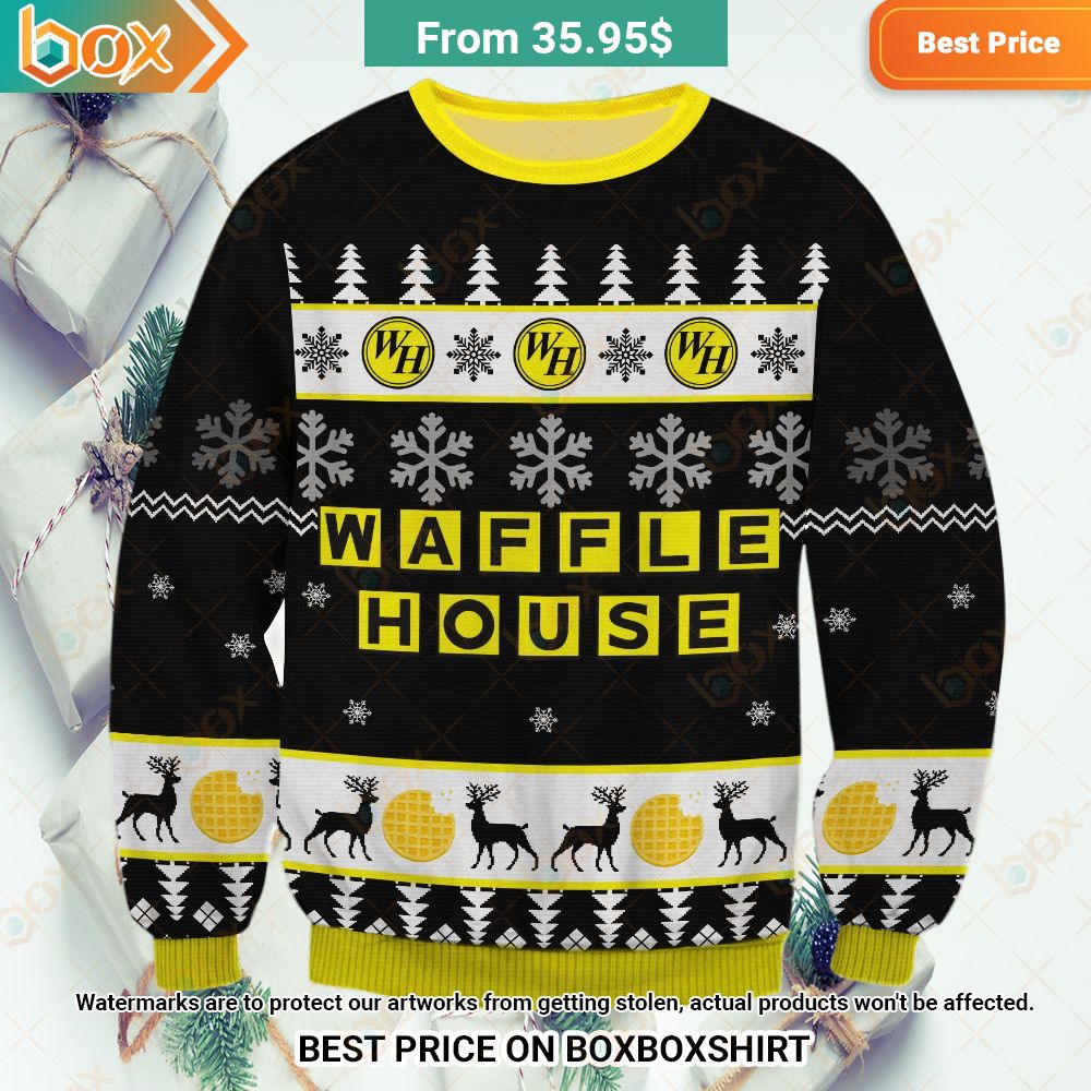 Waffle House Chrismas Sweater Studious look