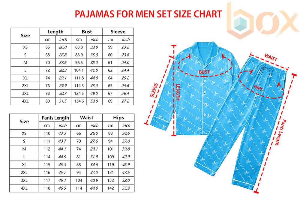 Pajamas For Men Set Size Chart: