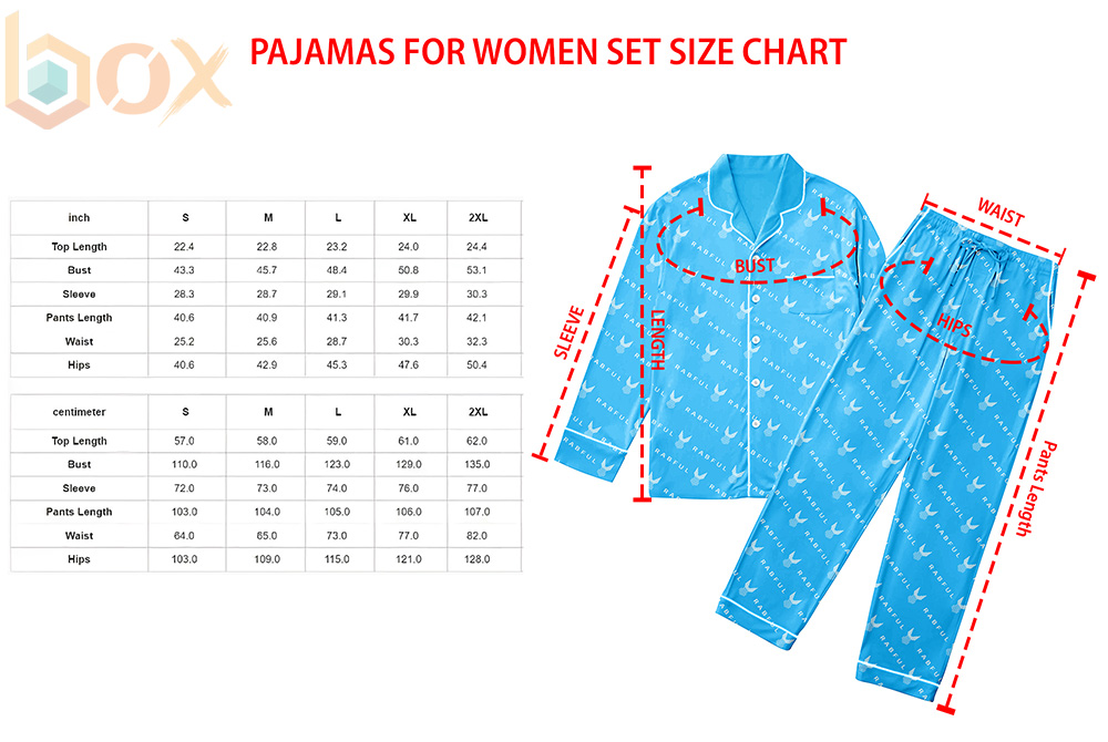Pajamas For Women Set Size Chart: