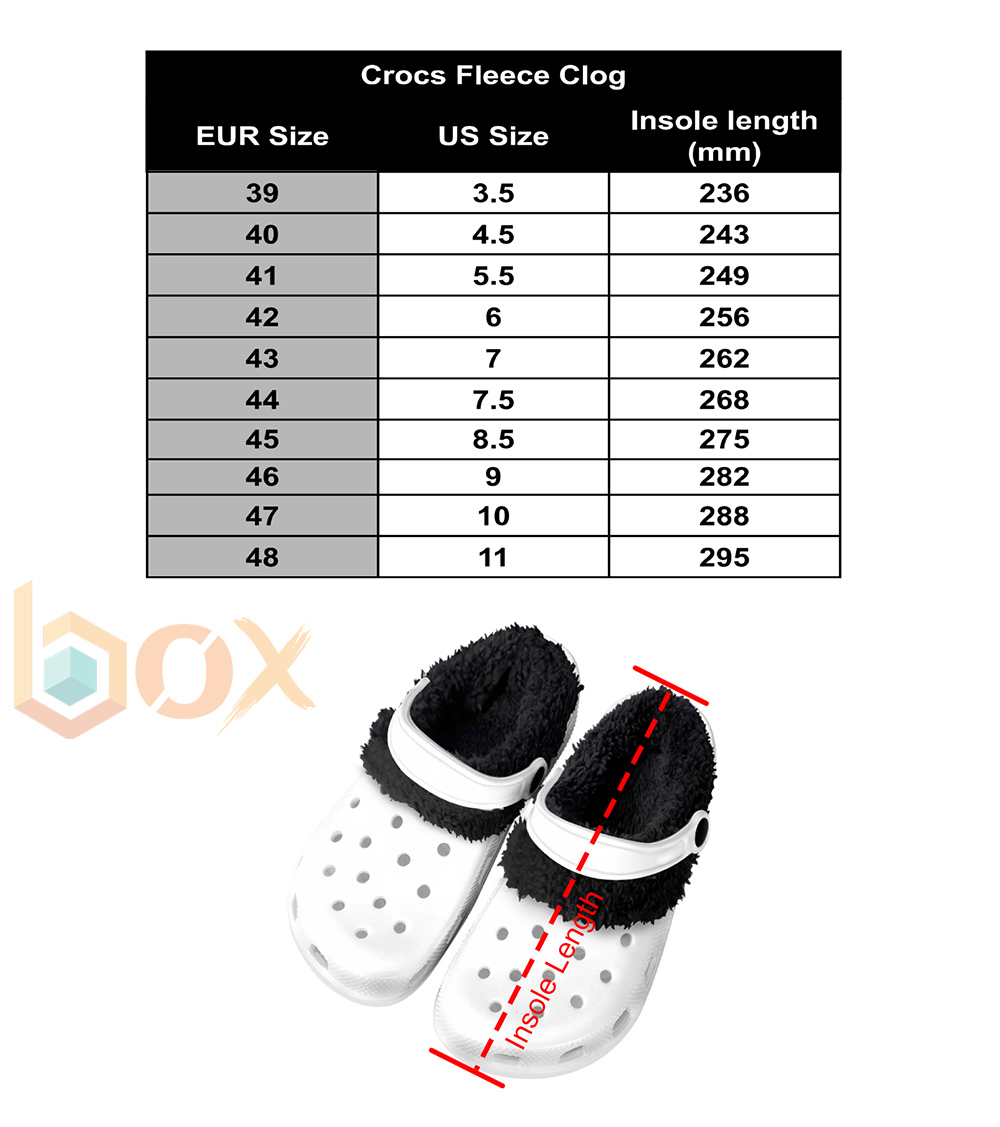 Crocs Fleece Clog Size Chart: