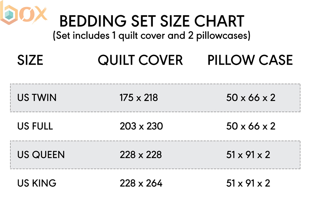 Bedding Set Size Chart: