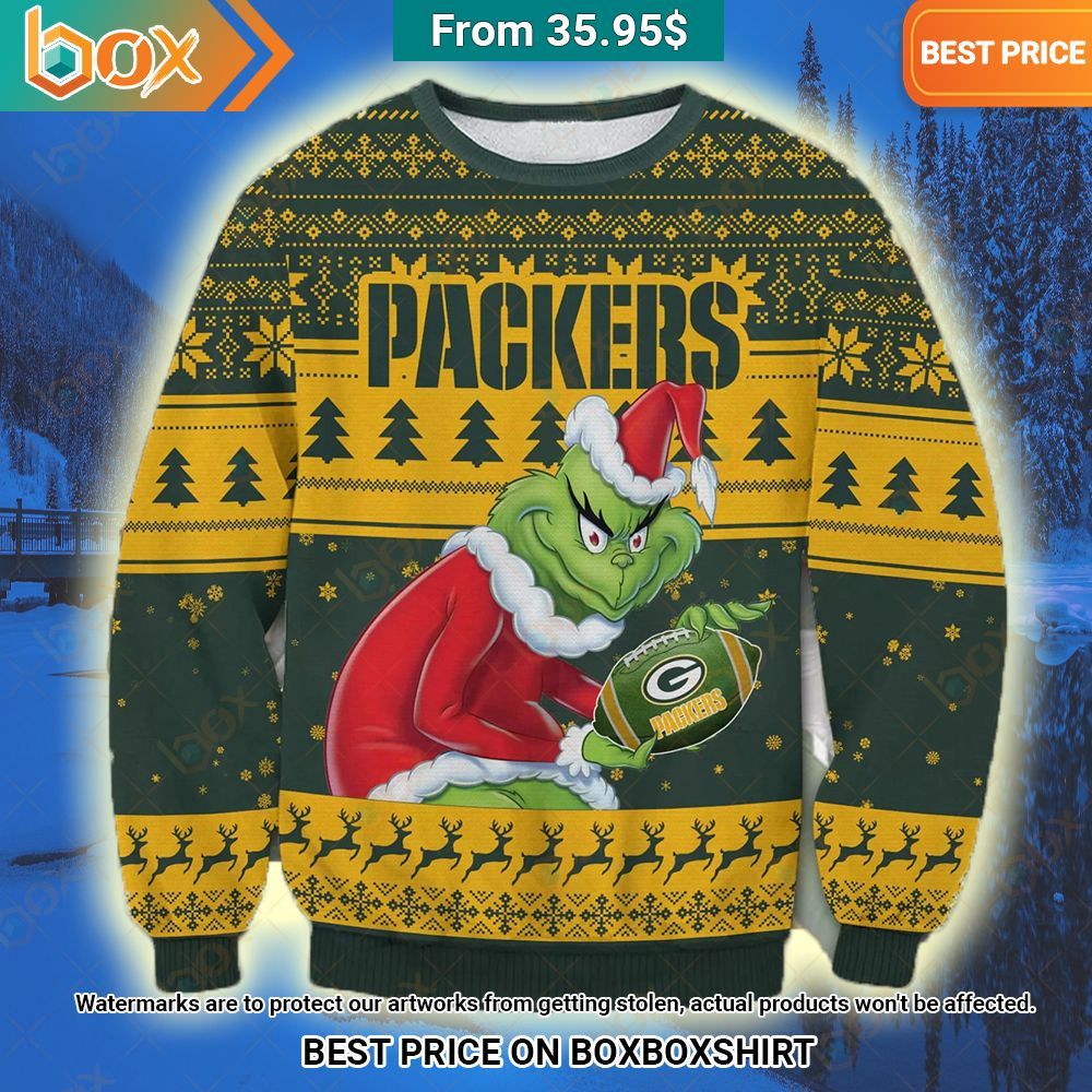 Green Bay Packers Grinch Christmas Sweater Stand easy bro