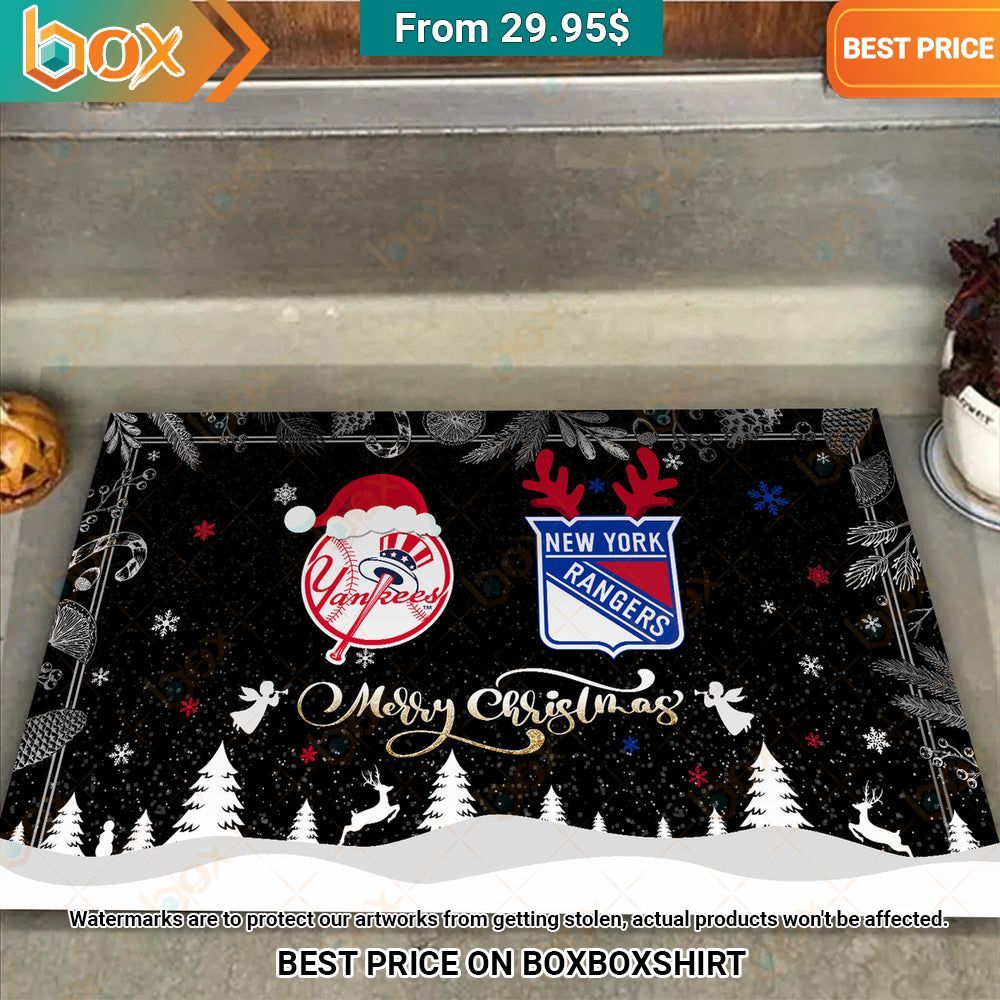 Merry Christmas New York Yankees New York Rangers Doormat Natural and awesome