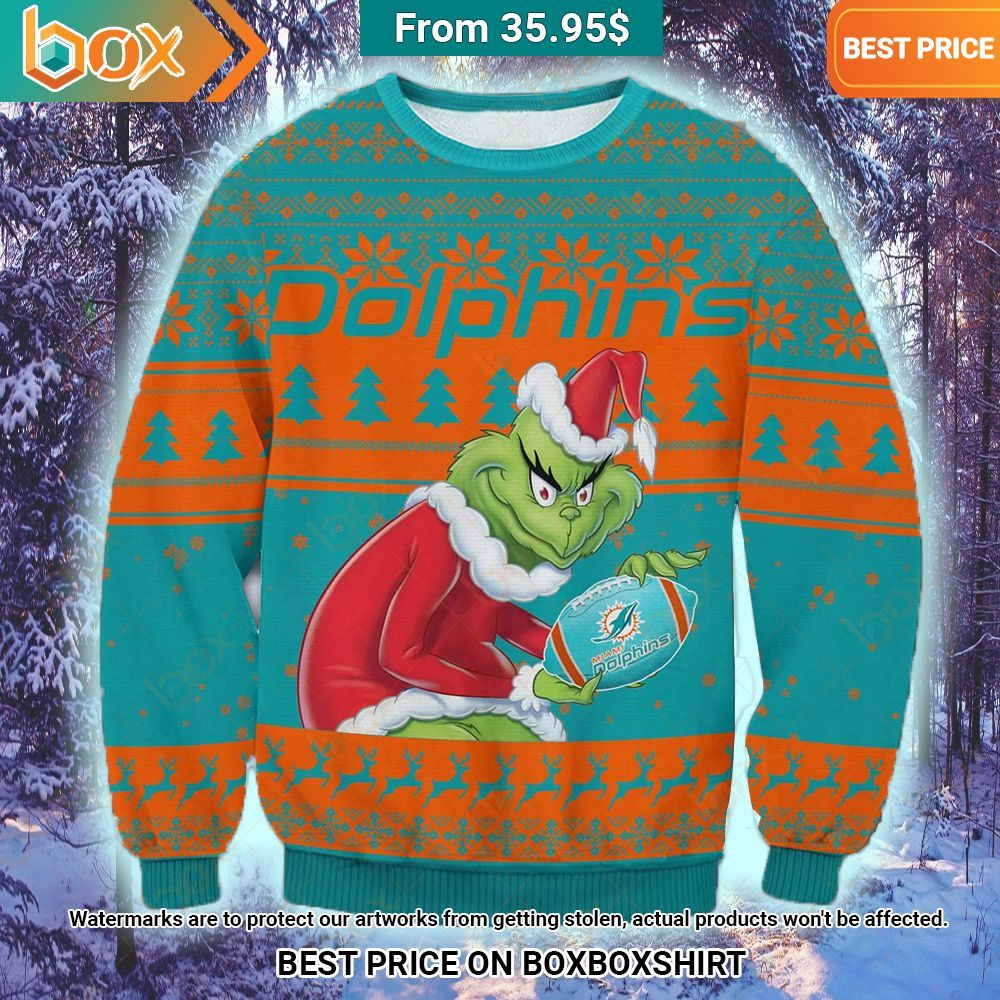 Miami Dolphins Grinch Christmas Sweater Super sober