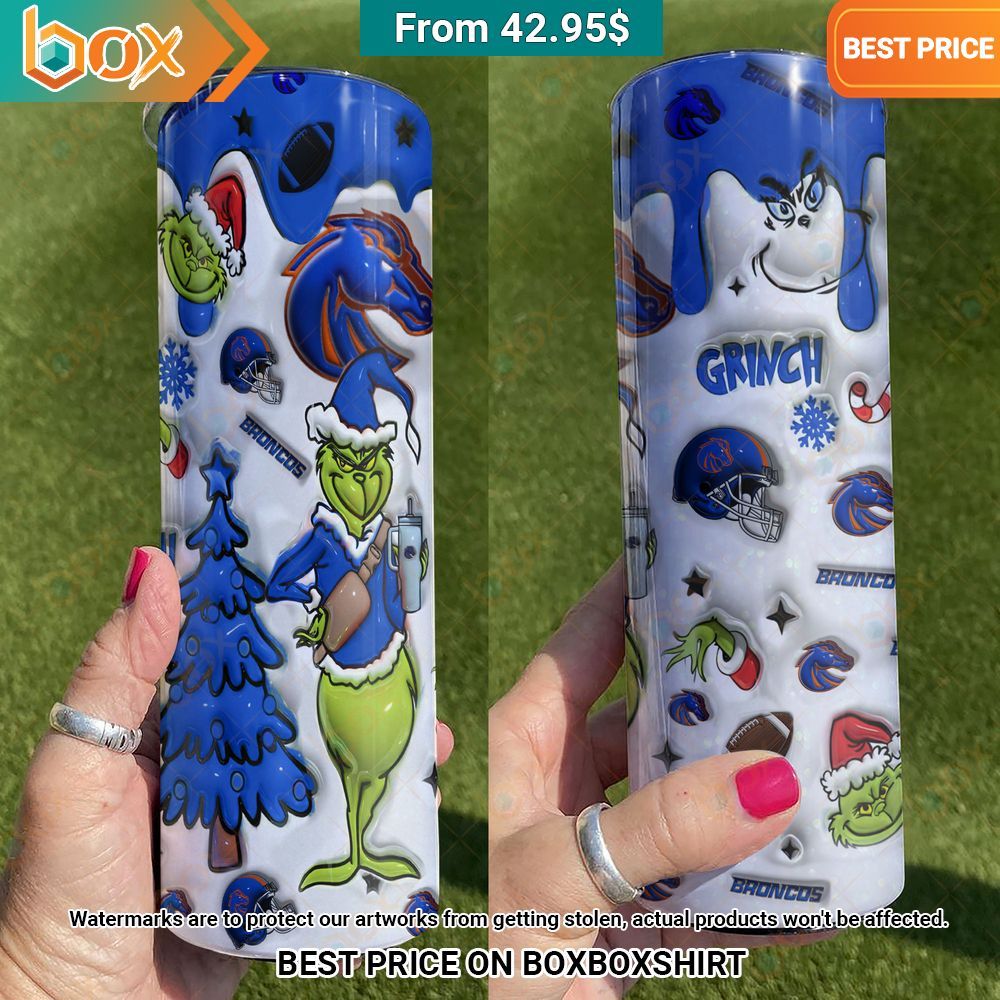 The Grinch Boise State Broncos Christmas Skinny Tumbler Stand easy bro