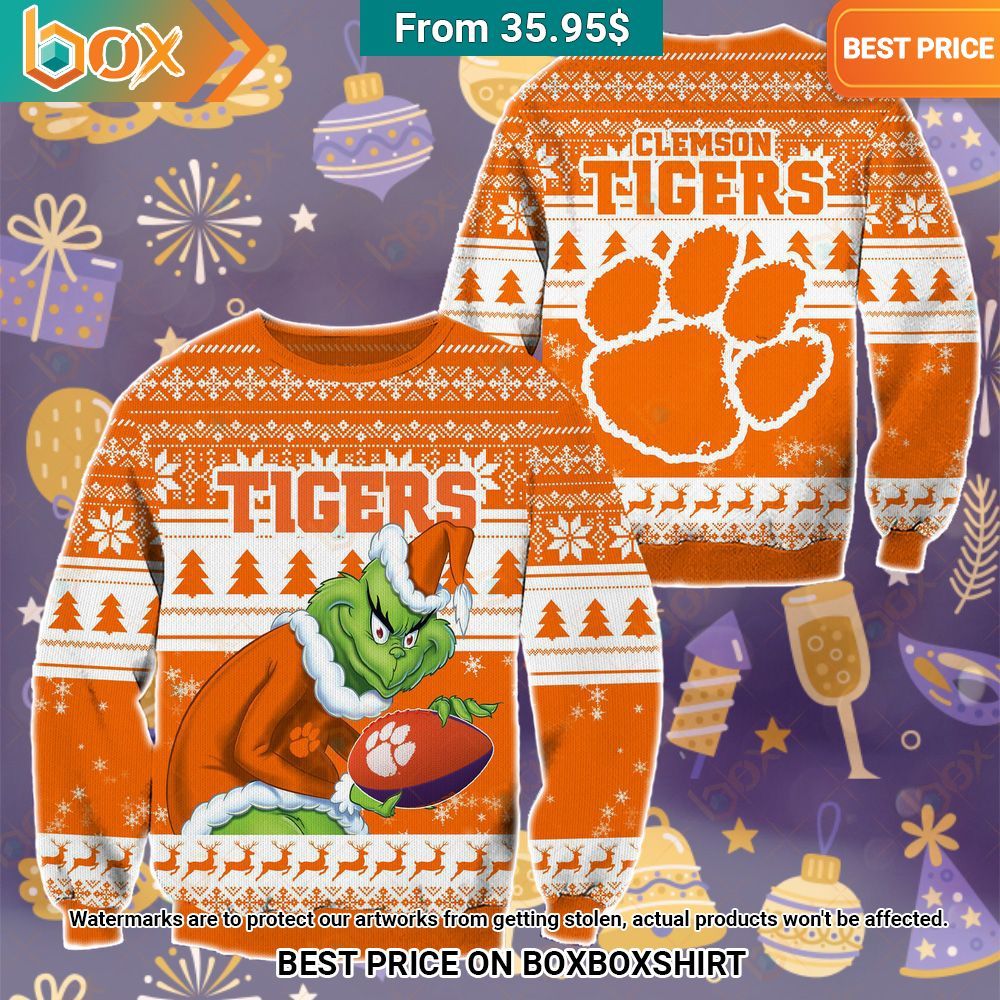 The Grinch Christmas Clemson Tigers Sweater Cutting dash