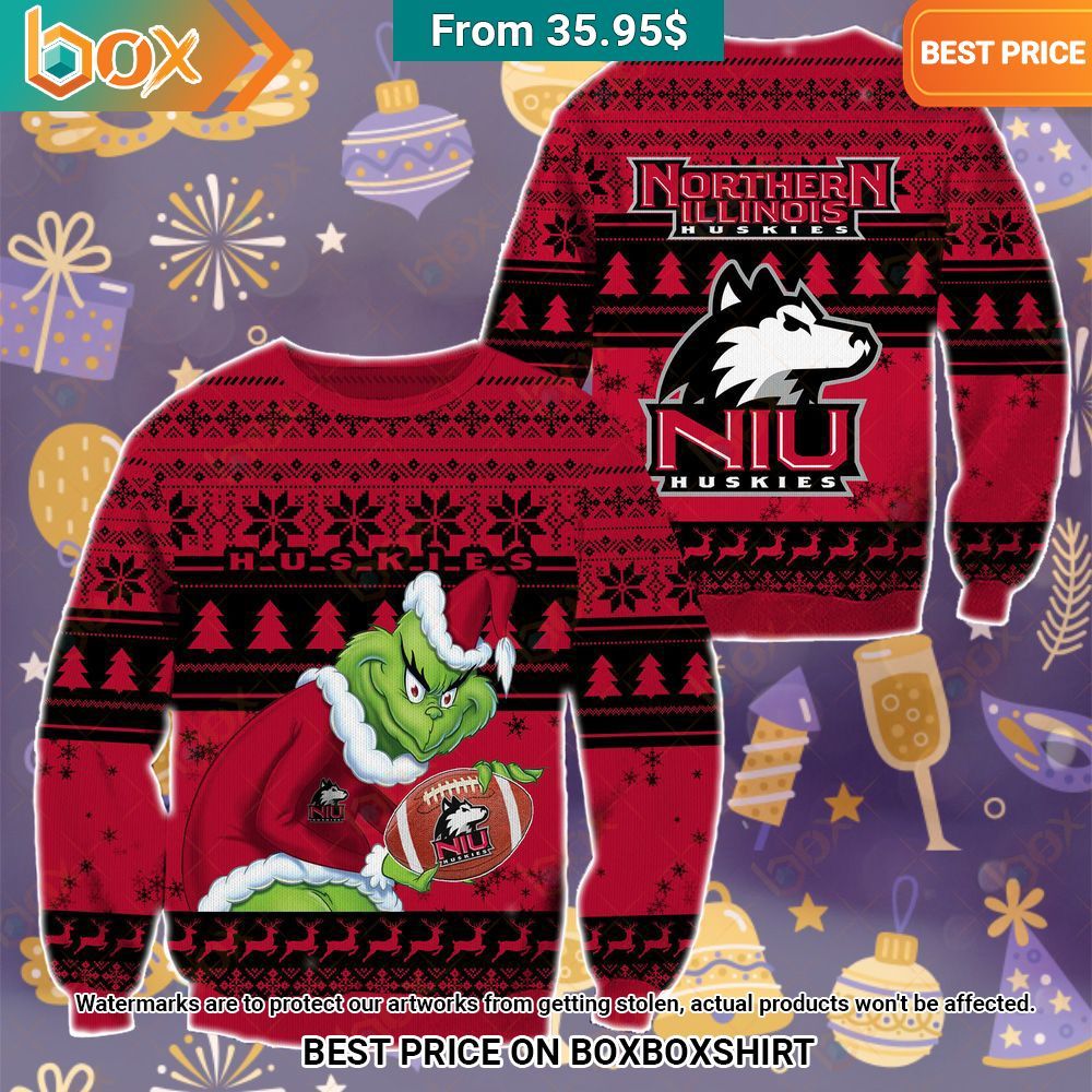 The Grinch Christmas Northern Illinois Huskies Sweater Natural and awesome