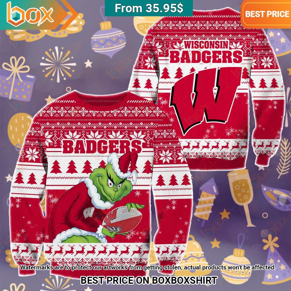 The Grinch Christmas Wisconsin Badgers Sweater Rocking picture