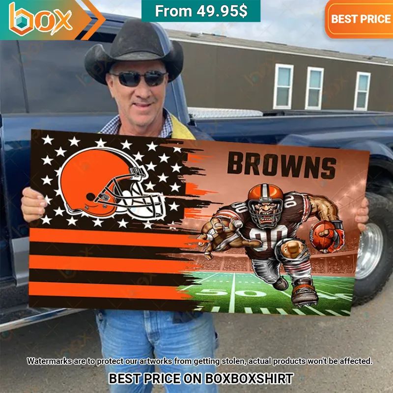 Cleveland Browns Mascot Wood American US Flag Canvas Nice shot bro