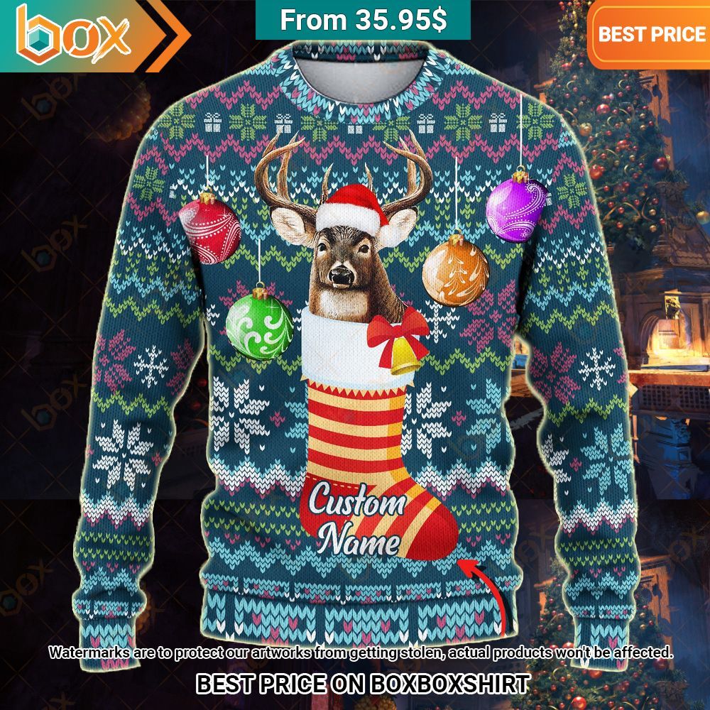 Deer Sock Custom Christmas Sweater Stand easy bro
