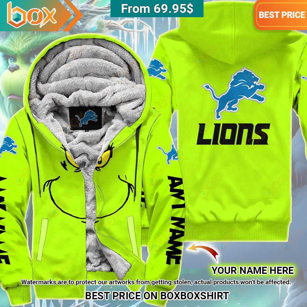 Grinch Detroit Lions Custom Fleece Hoodie Radiant and glowing Pic dear