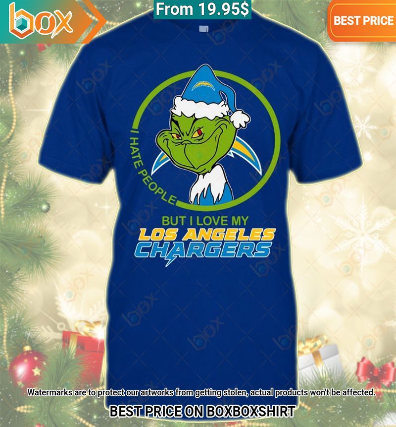 Grinch I Hate People But I Love My Los Angeles Chargers Shirt Generous look