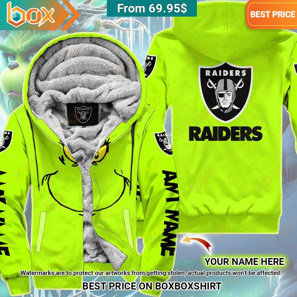 Grinch Oakland Raiders Custom Fleece Hoodie Natural and awesome